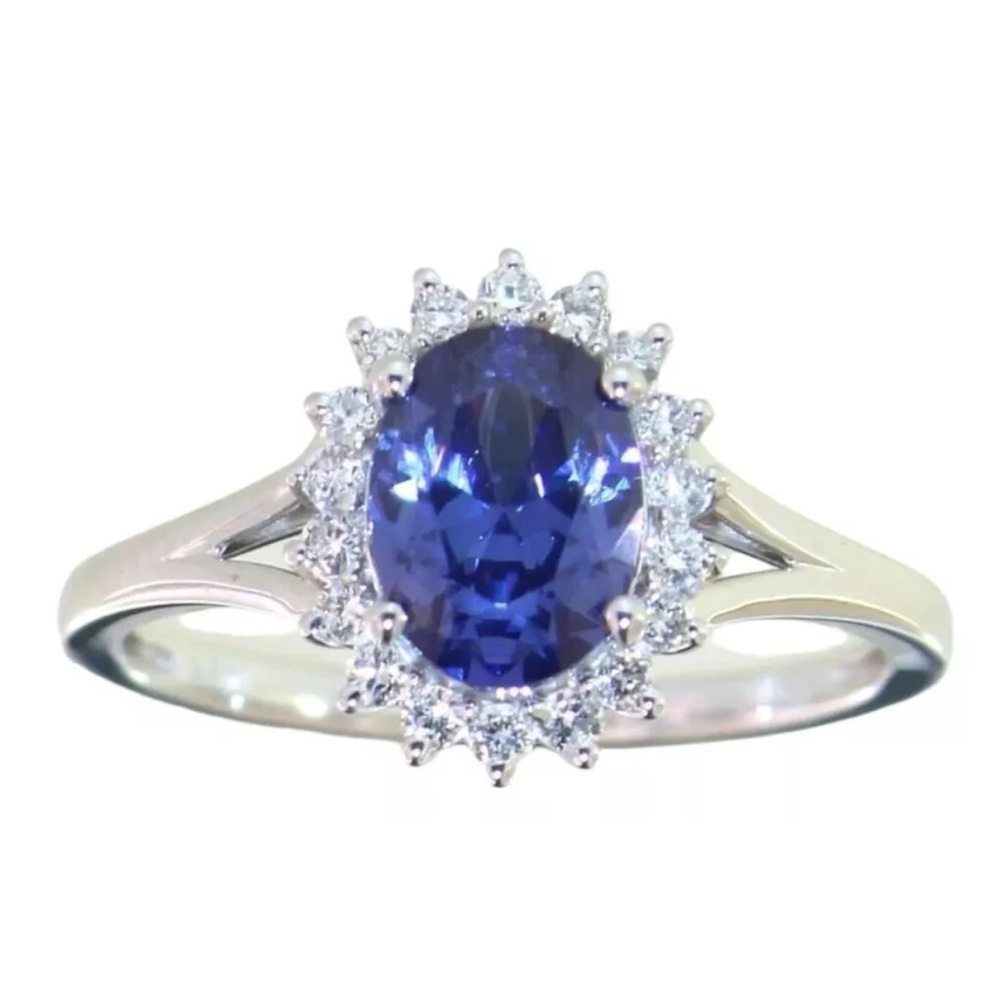 Oval 1.25 TCW Tanzanite and Diamond Halo Ring in 925 with Appraisal Size 7.25